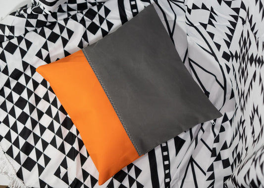 Pair of Recycled Sailcloth Cushion Covers in Orange and Grey