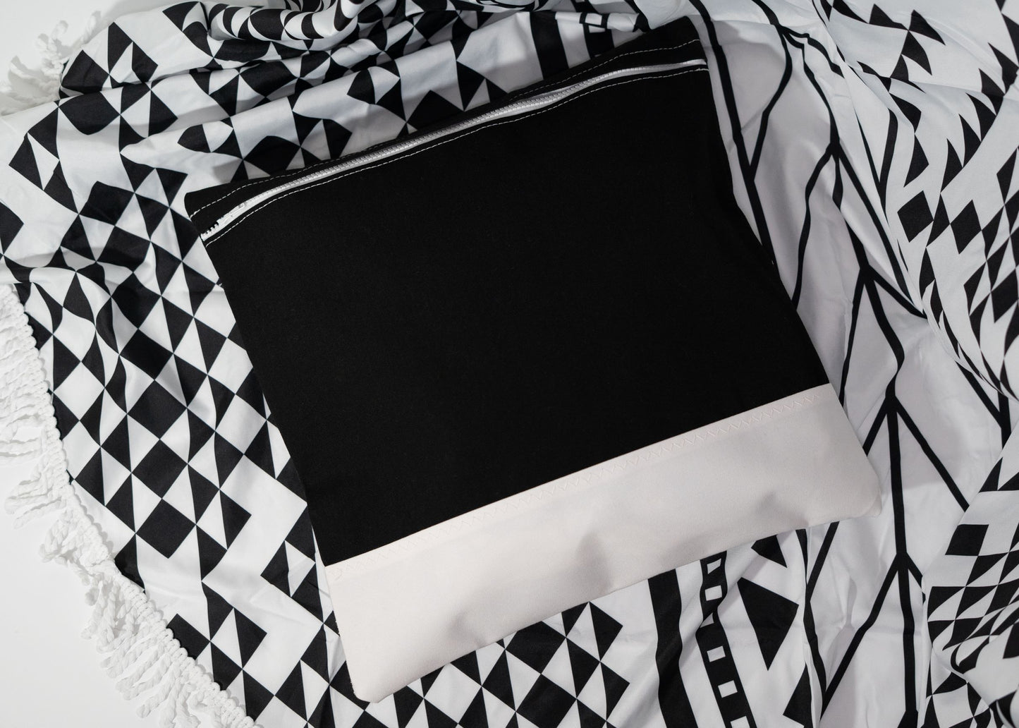 Pair of Recycled Sailcloth Cushion Covers in Black and White