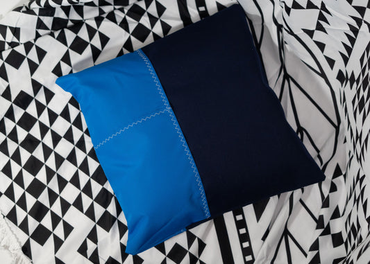 Pair of Recycled Sailcloth Cushion Covers in Light Blue and Dark Blue