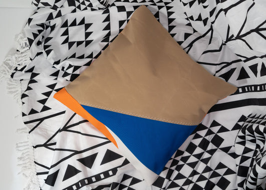 Pair of Recycled Sailcloth Cushion Covers in Orange, Brown, Blue and White