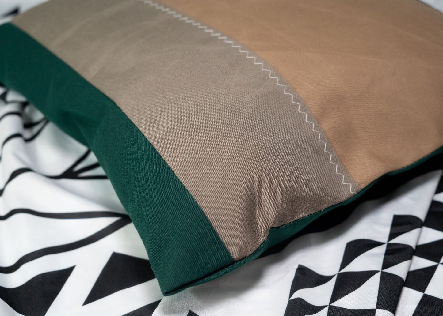 Pair of Recycled Sailcloth Cushion Covers in Beige, Brown and Green