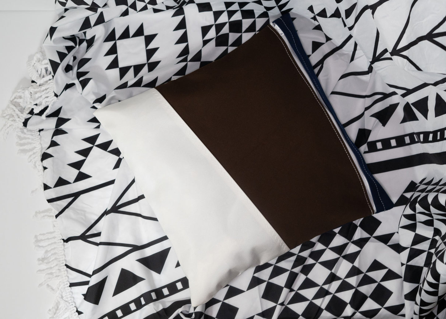 Pair of Recycled Sailcloth Cushion Covers in Black, Brown and White