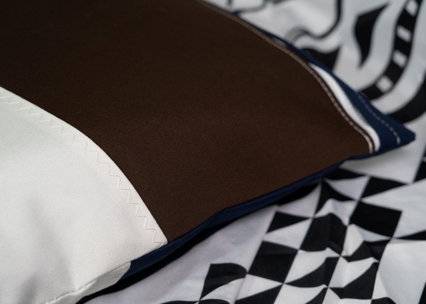 Pair of Recycled Sailcloth Cushion Covers in Black, Brown and White