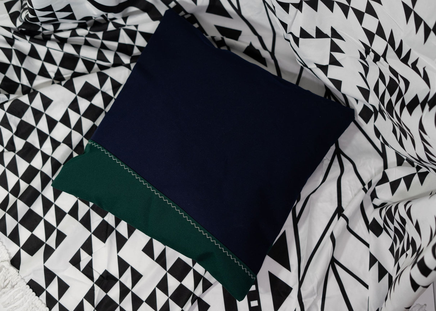 Pair of Recycled Sailcloth Cushion Covers in Green and Navy Blue