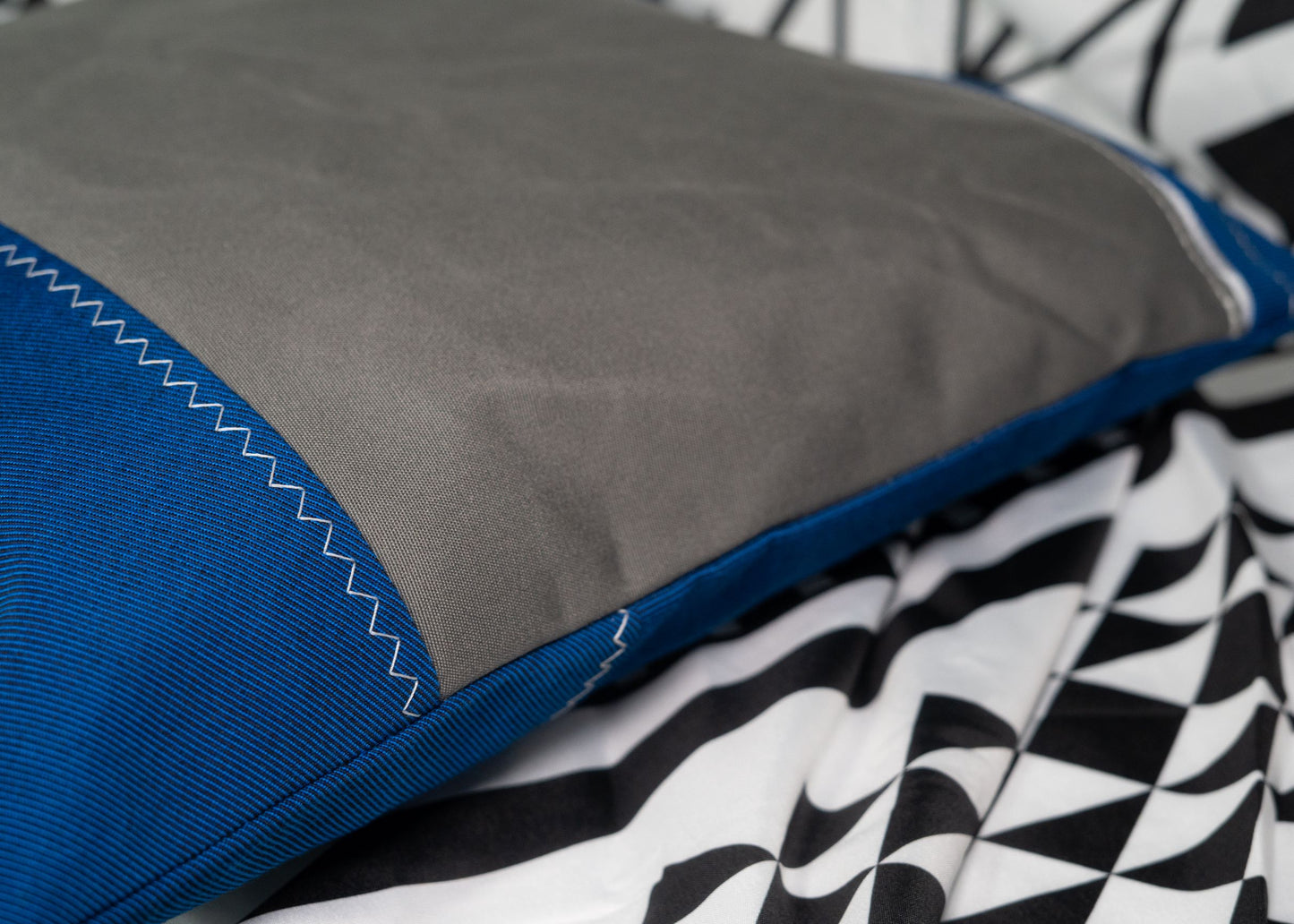 Pair of Recycled Sailcloth Cushion Covers in Blue and Grey