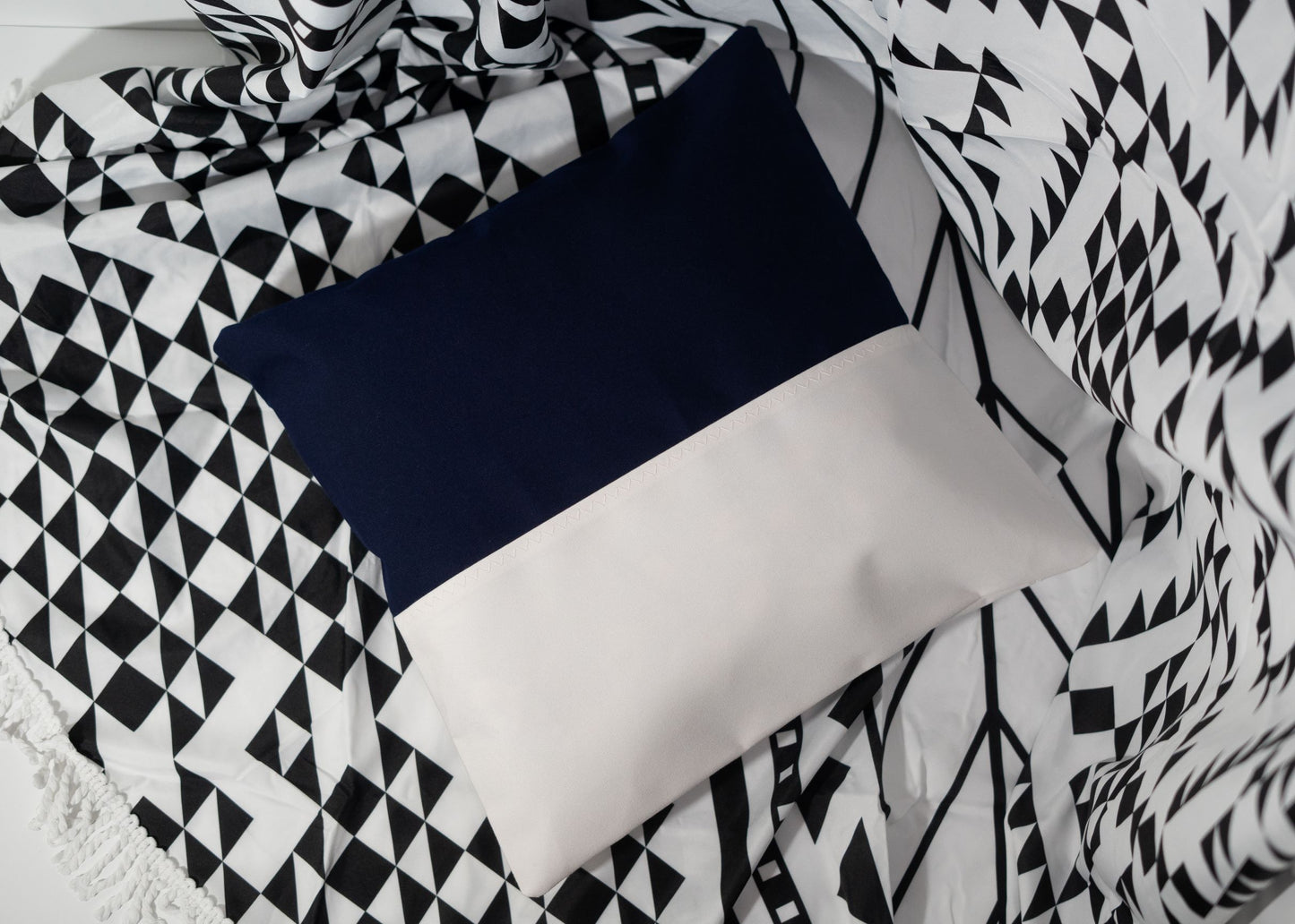 Pair of Recycled Sailcloth Cushion Covers in Black and White