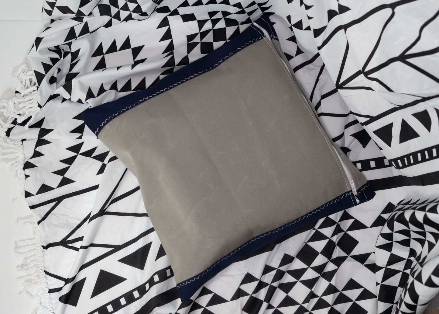 Pair of Recycled Sailcloth Cushion Covers in Grey and Navy Blue