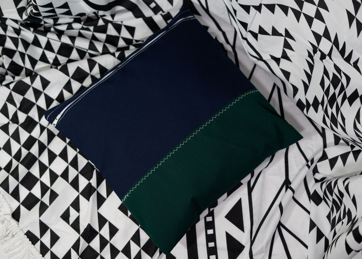 Pair of Recycled Sailcloth Cushion Covers in Green and Navy Blue