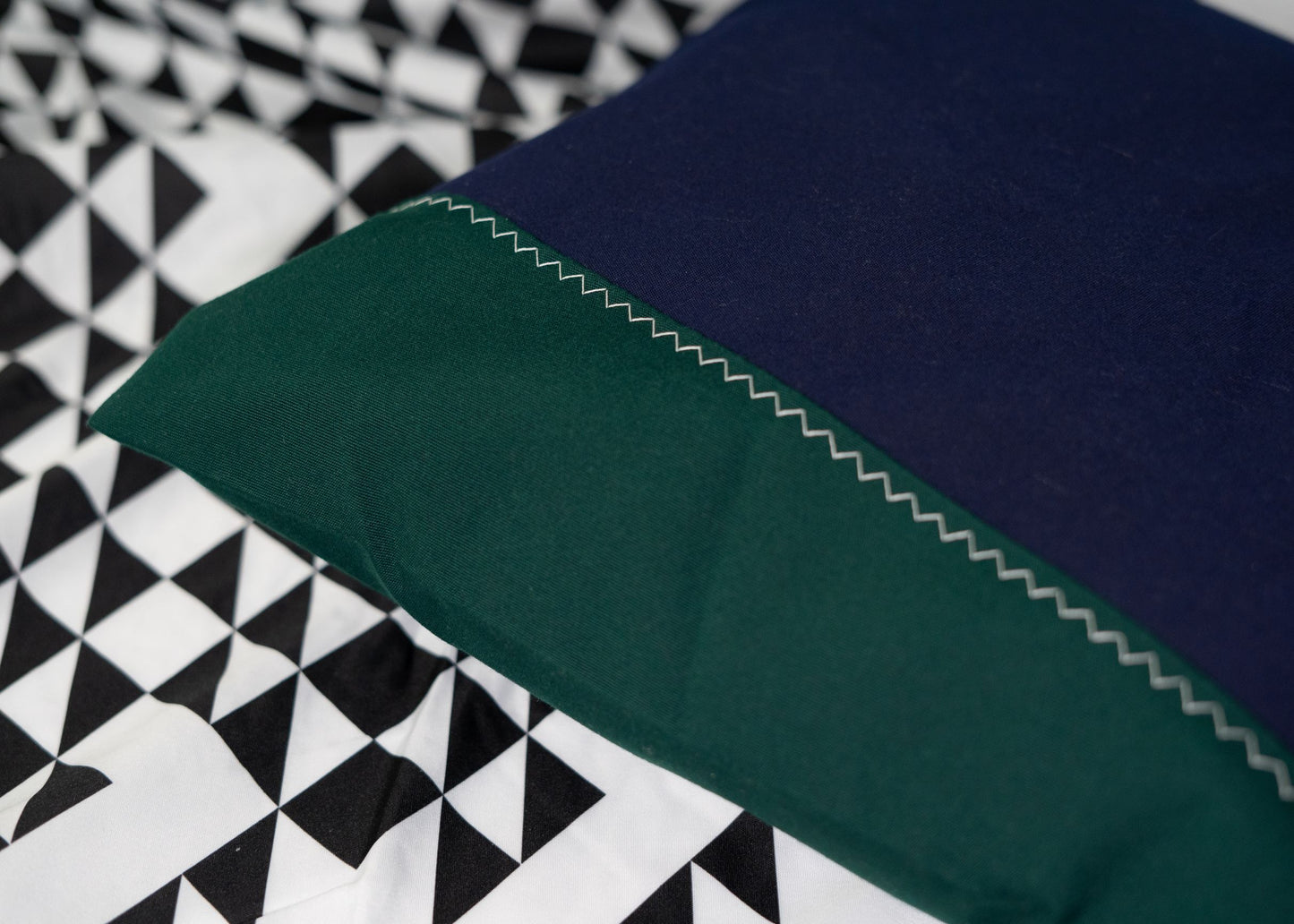 Pair of Recycled Sailcloth Cushion Covers in Green and Navy Blue